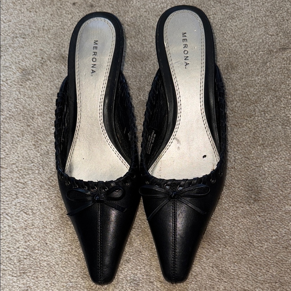 Merona Black Quilted Mules with Pointed Toe